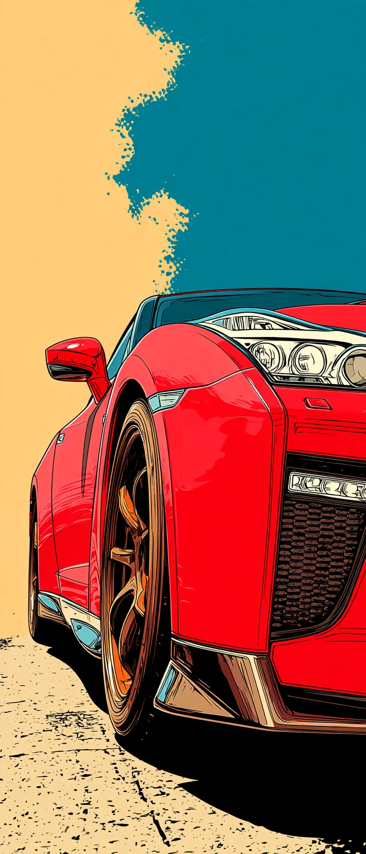 Red pop art sports car in retro comic style