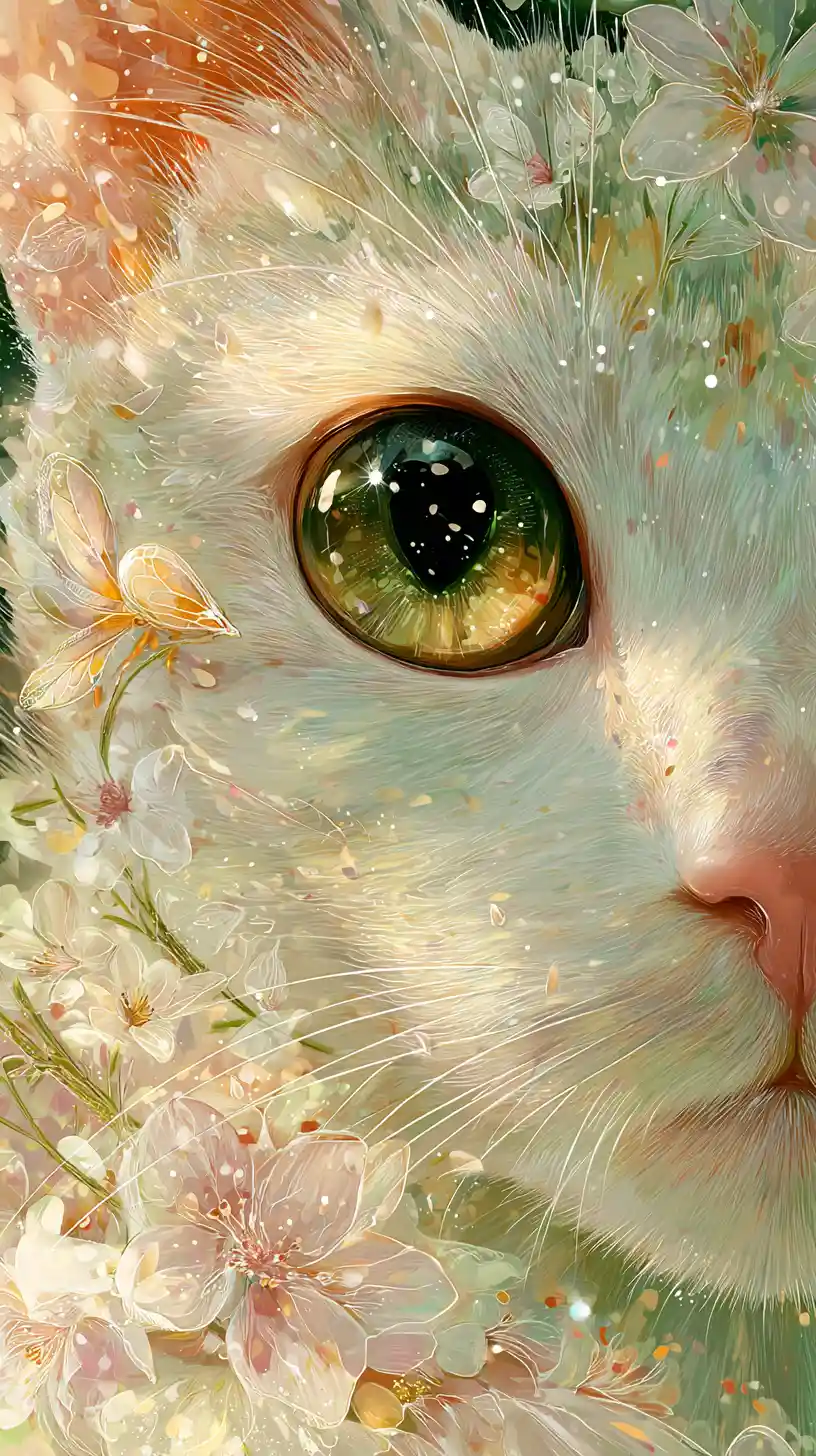 Enchanting baby neko spirit close up watercolor illustration