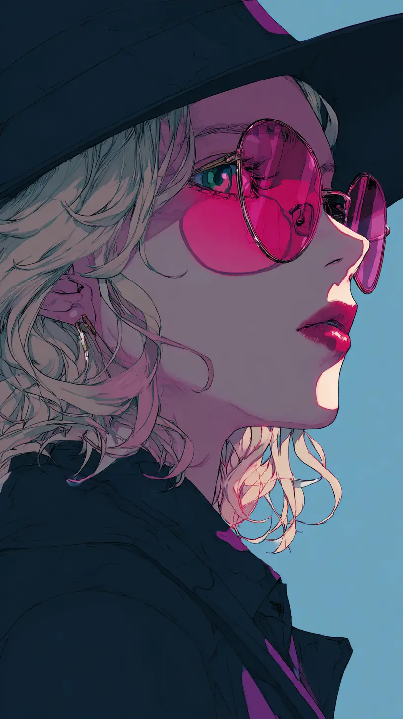 戴軟呢帽的賽博龐克霓虹動漫女子