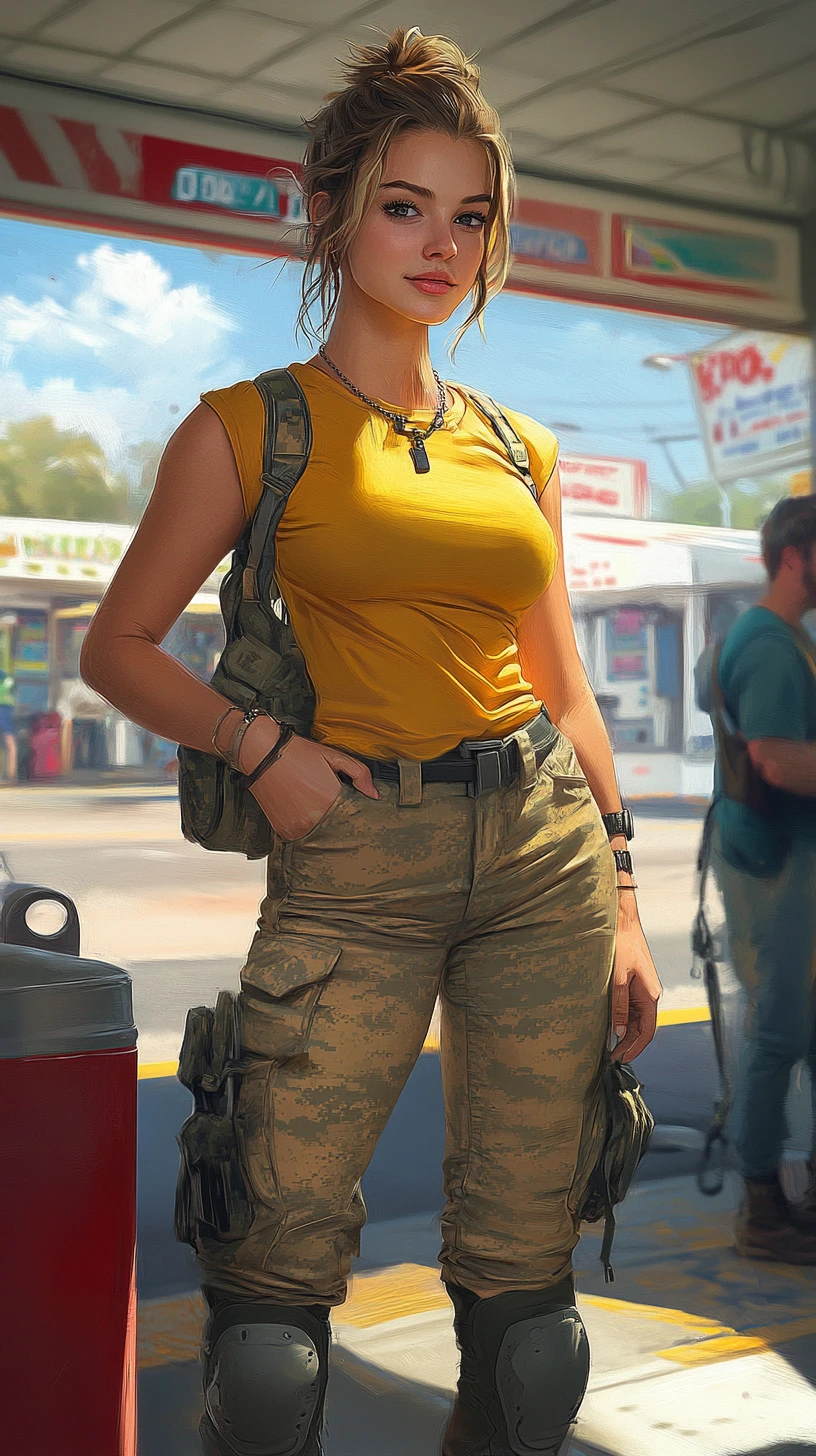 Retrato de soldado fuera de servicio con camisa amarilla casual