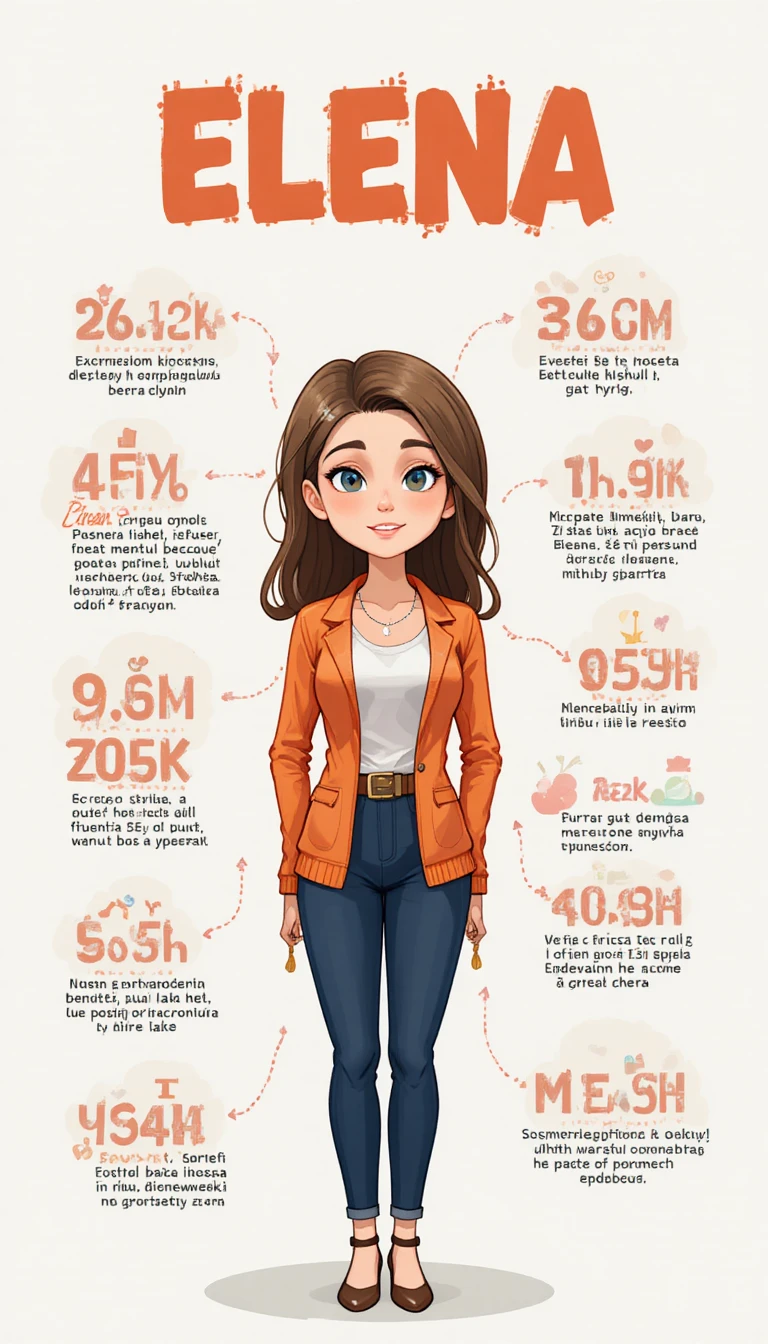 Infográfico em desenho animado do nome Elena com legendas em russo