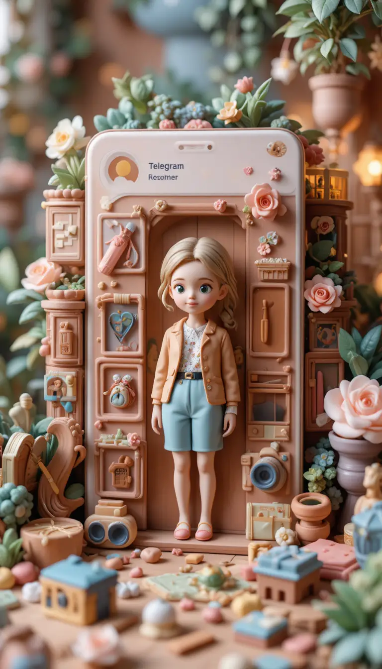 Clay diorama of a woman emerging from a telegram profile