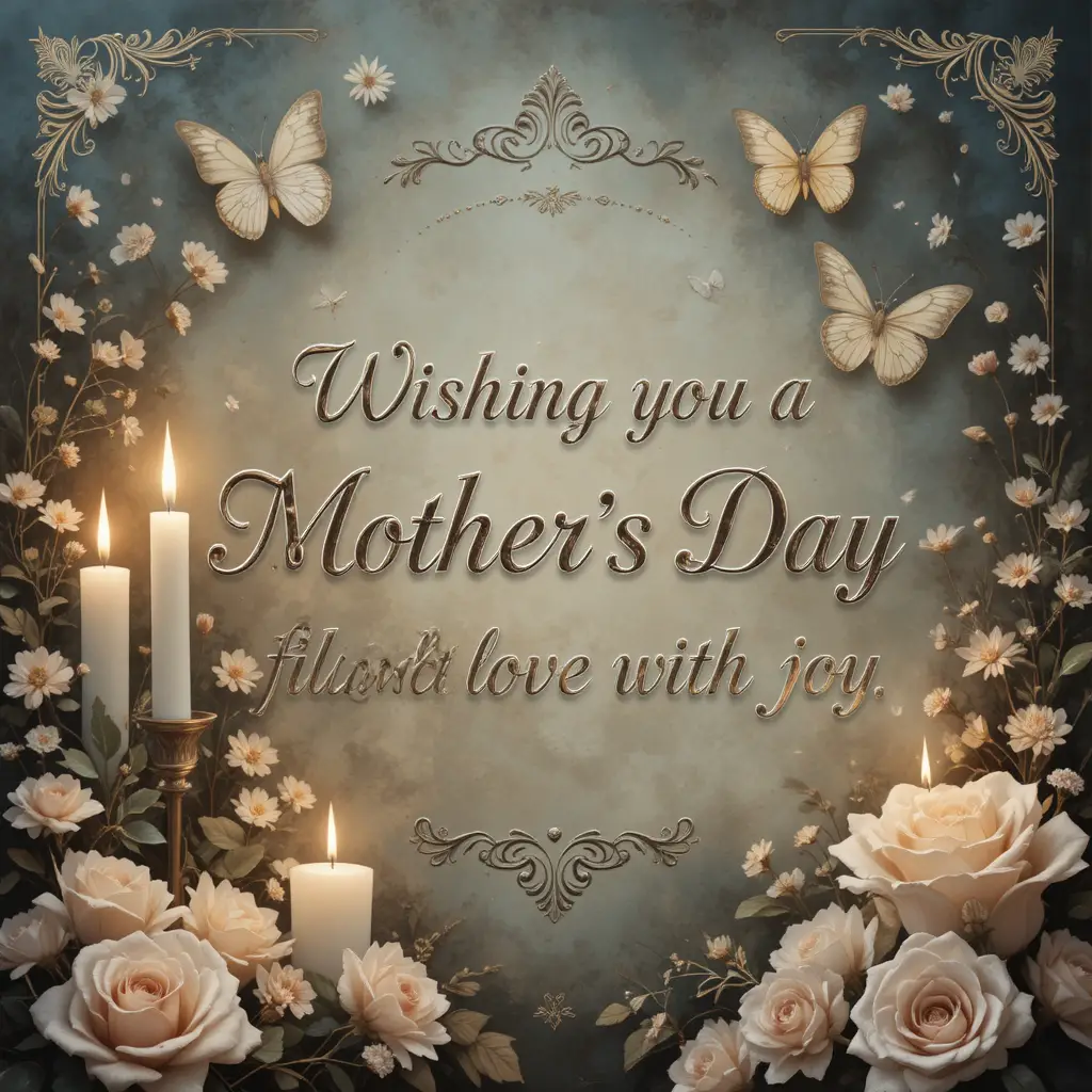Vintage digital mothers day card with butterflies and candles