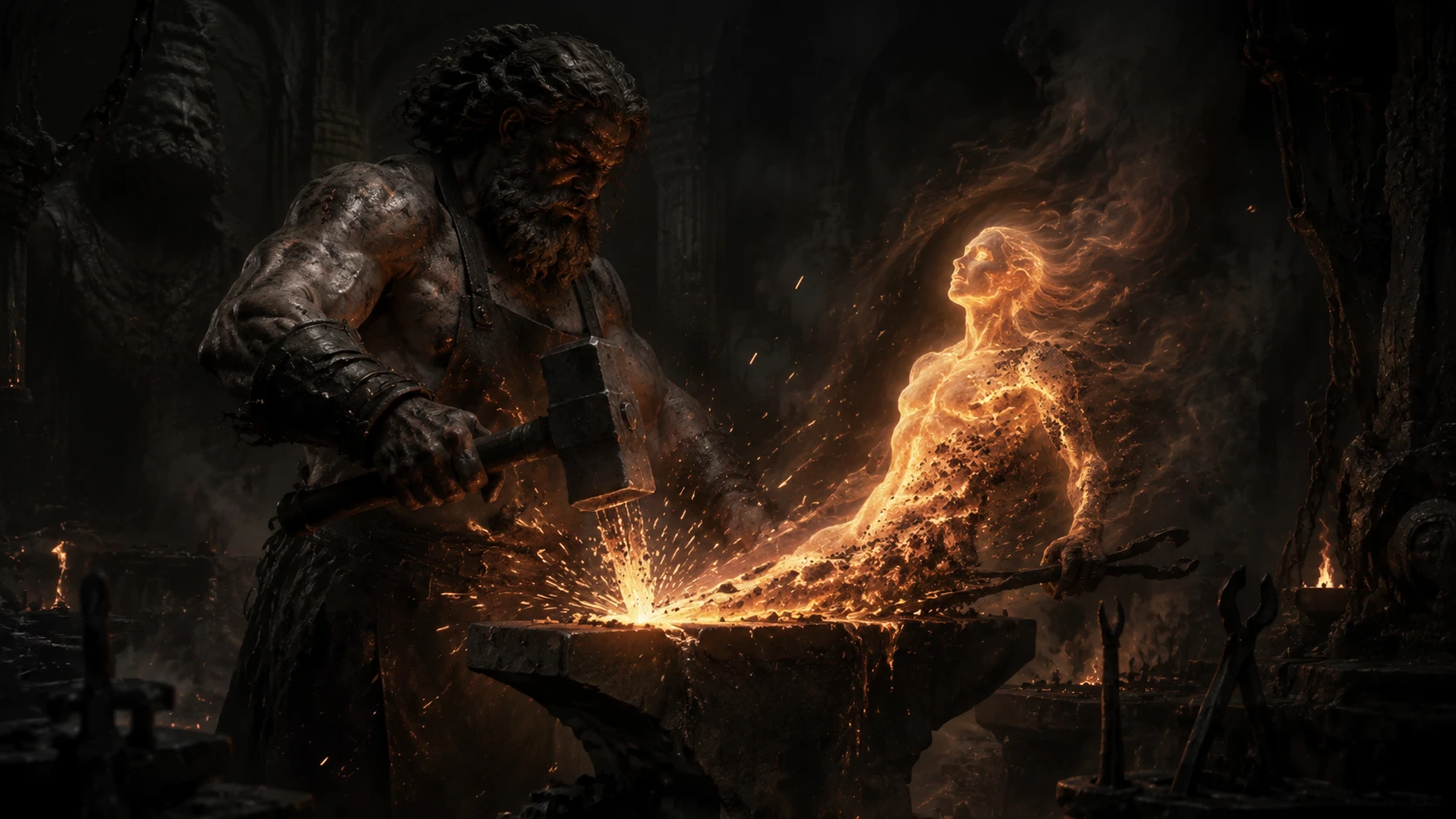 Hephaistos schmiedet eine Seele aus loderndem kreativem Feuer