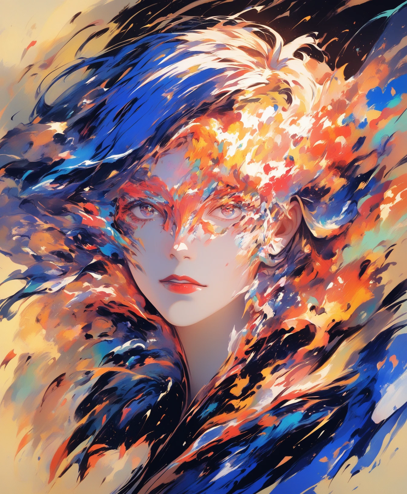 Colorful impasto profile portrait with sculpted painted face