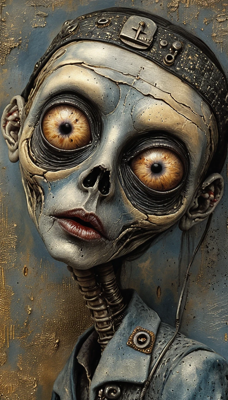 Portrait humanoïde grotesque aux yeux ambrés lumineux