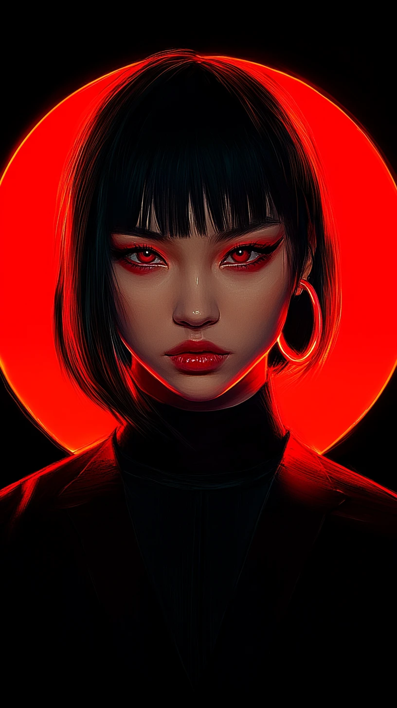 擁有紅色光環與發光賽博龐克眼神的神秘女子