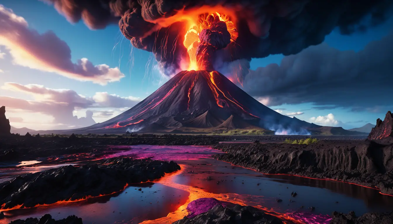 末日火山景觀與奔流熾熱岩漿之河