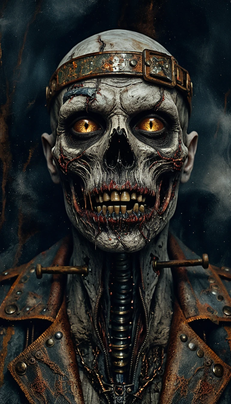 Retrato humanoide grotesco com olhos âmbar brilhantes