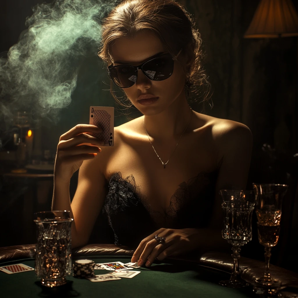 Partita di poker tra gangster con misteriosa donna che serve whisky