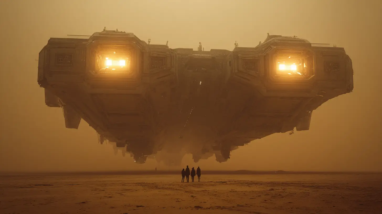 Massive Imperial Spaceship Above Distant Desert Planet