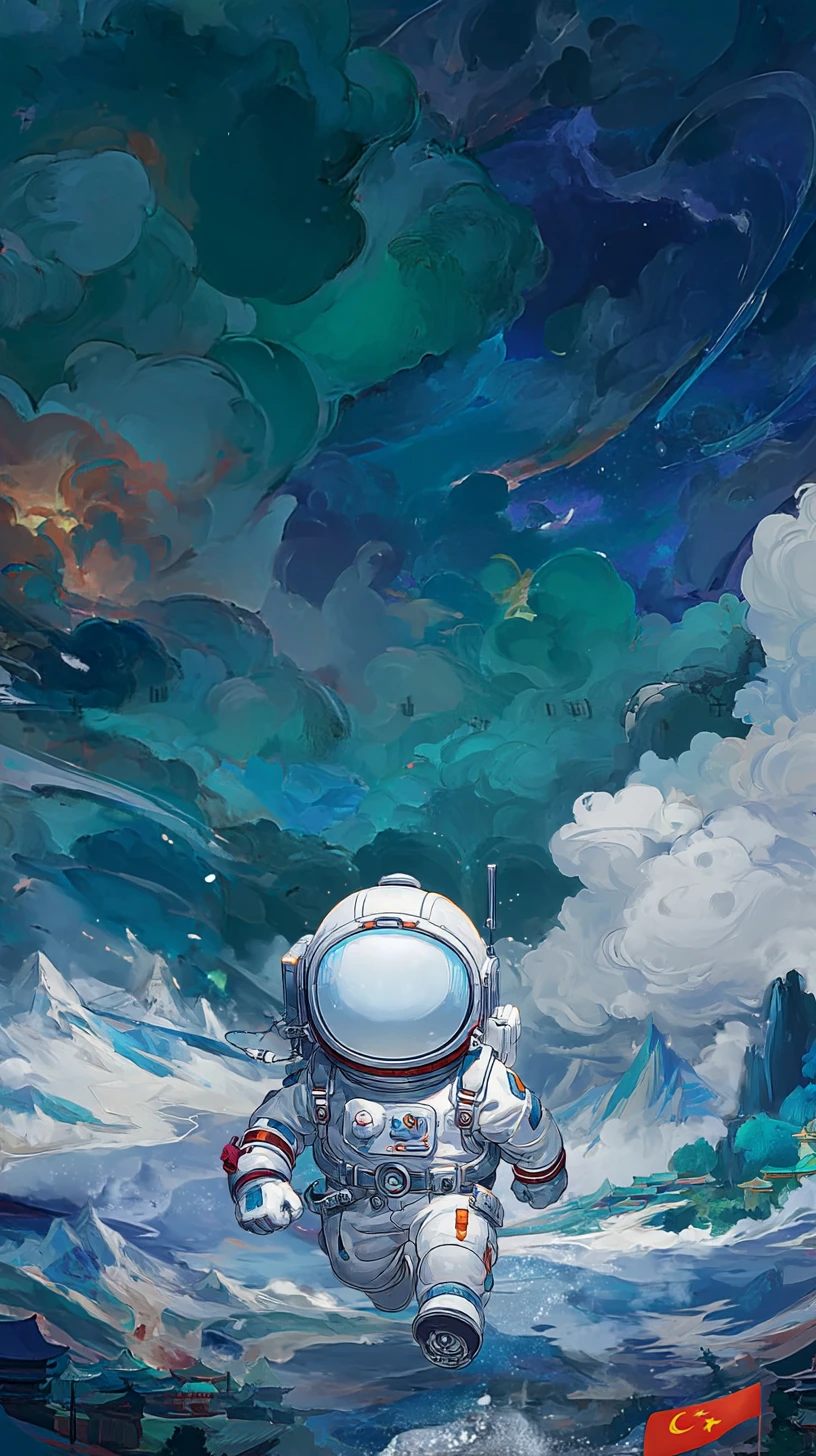 Jeune enfant astronaute marchant vers l’école dans l’espace