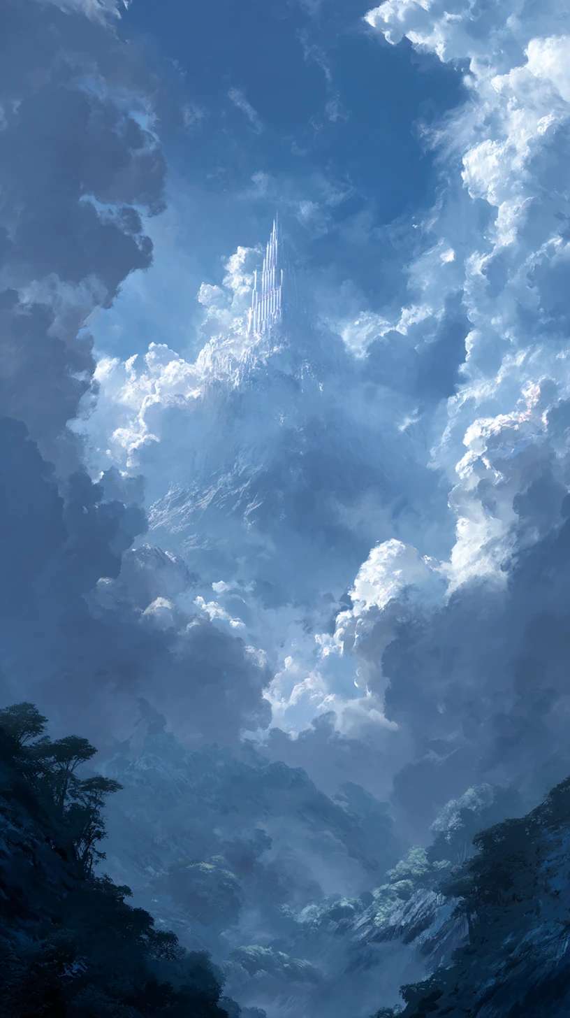 穿越雲霧升起的莊嚴奇幻紀念碑