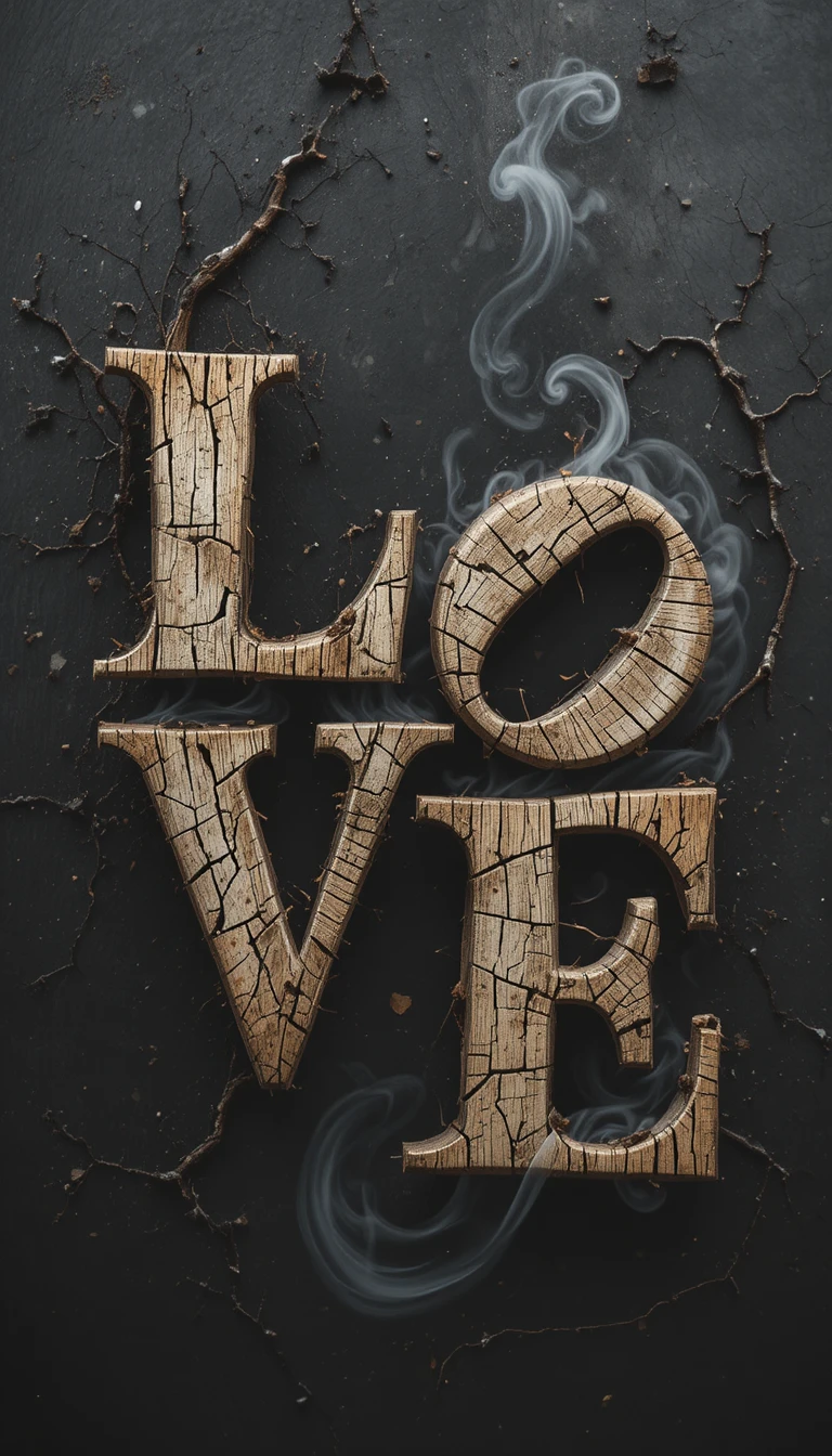 Bois brûlé se changeant en vapeur de café écrivant love