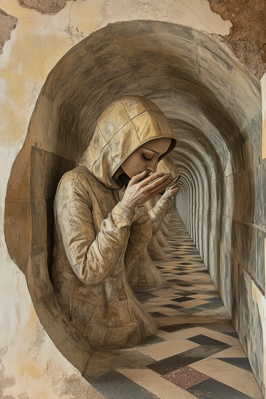 Ilusão visual surreal com várias cenas sobrepostas