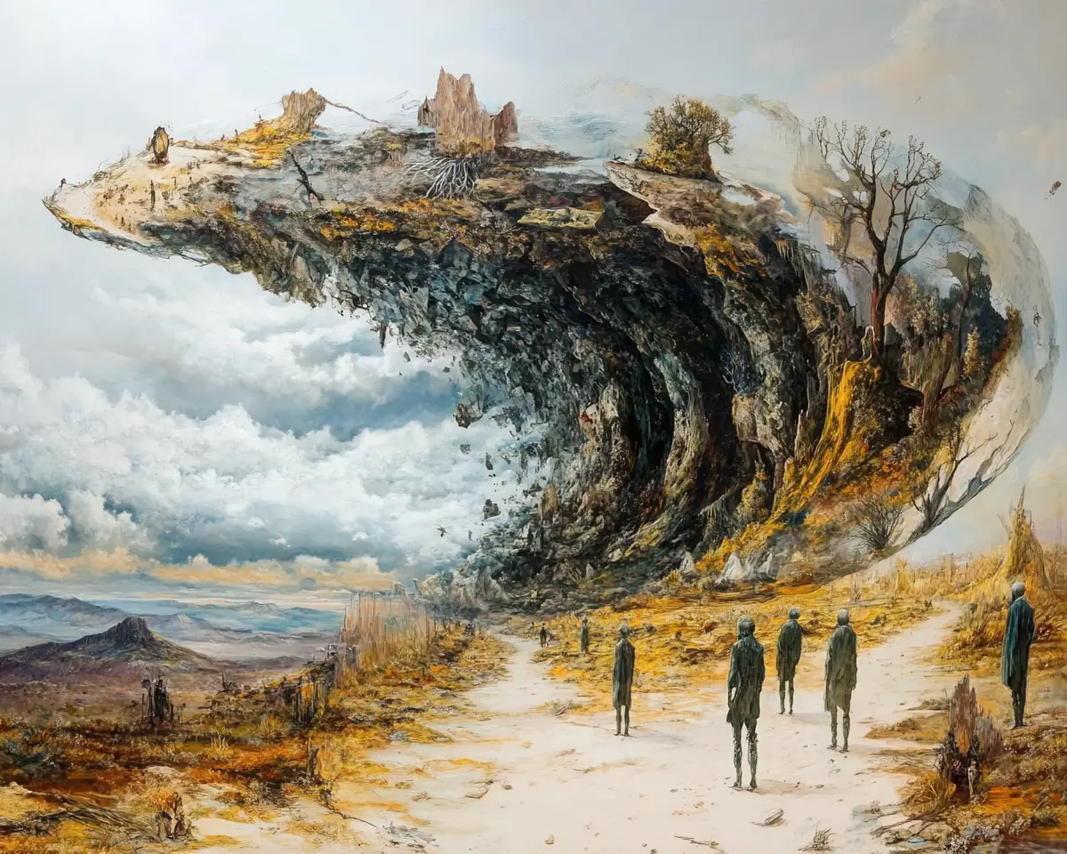 Cena surreal de ilusão de ótica com múltiplas imagens sobrepostas