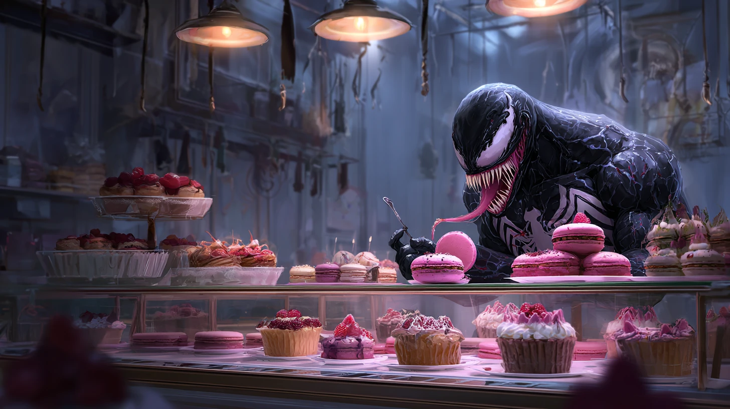 Confeitaria digital sombria inspirada em estilo de simbionte monstruoso