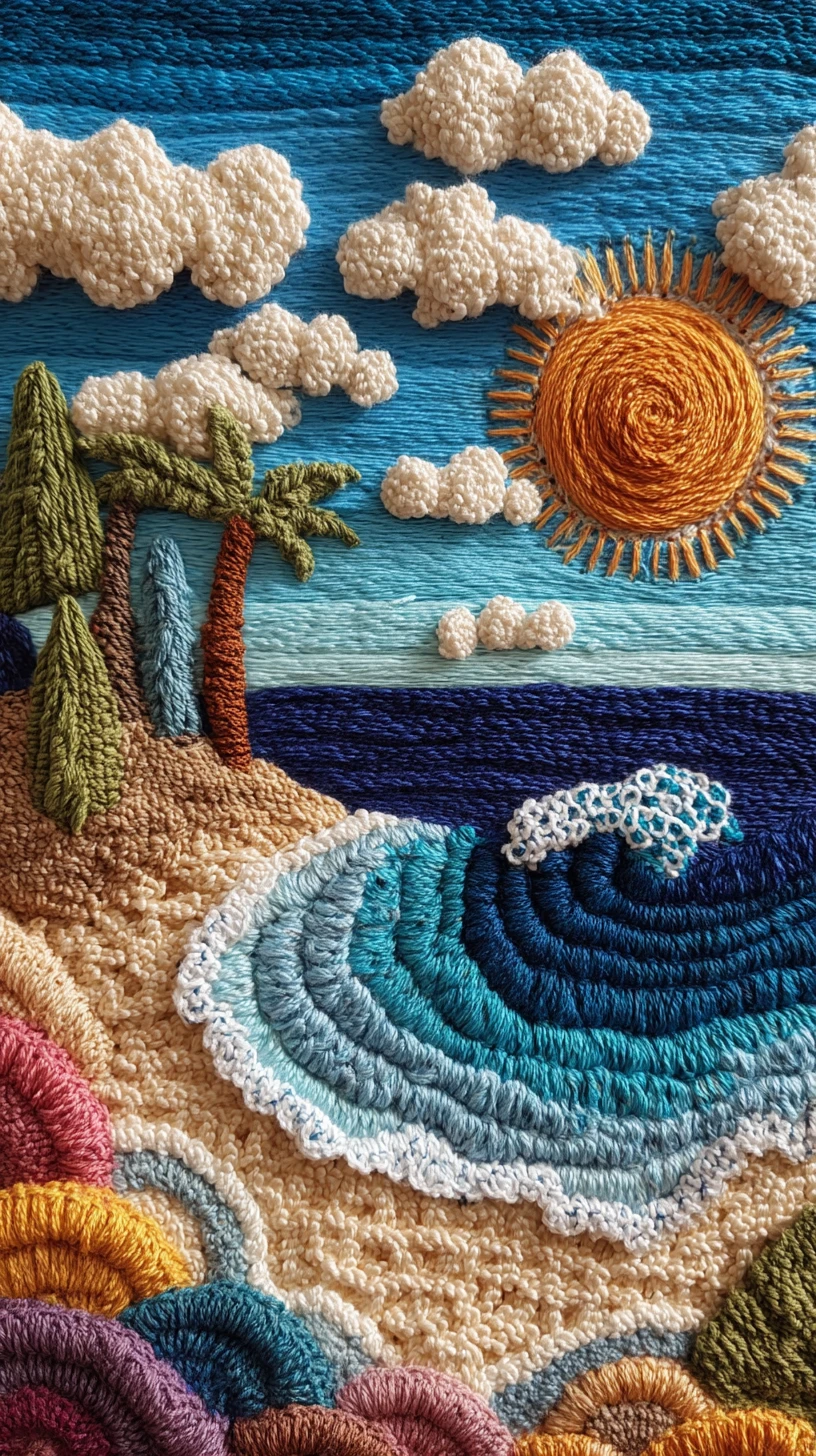 Gehäkelte Meeres- und Strandszene mit detaillierter Textilkunst