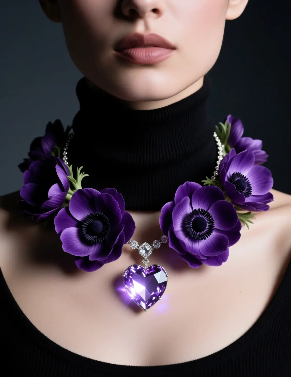 Ritratto di moda in primo piano con collana di cristalli floreali