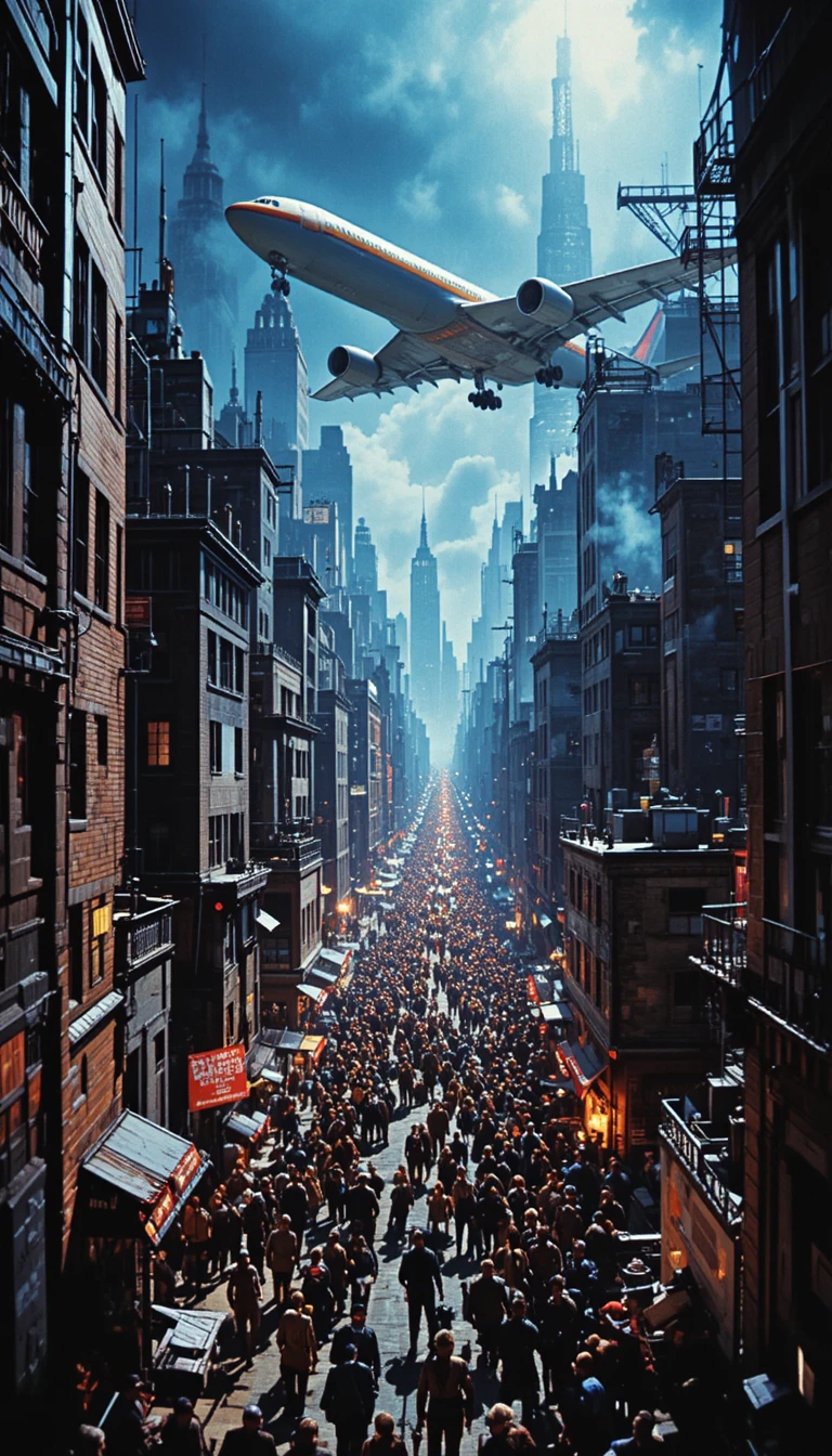 Skyline nocturne de Manhattan, ville-prison futuriste et sombre