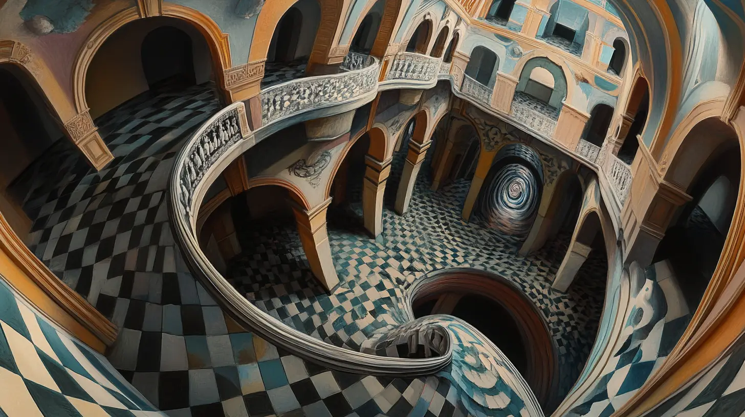 Surrealer Irrgarten unmöglicher traumhafter Architektur