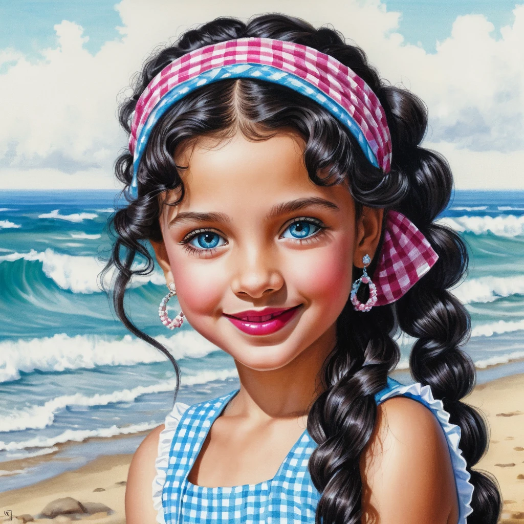 Fillette souriante avec tresse en épi et foulard d’été