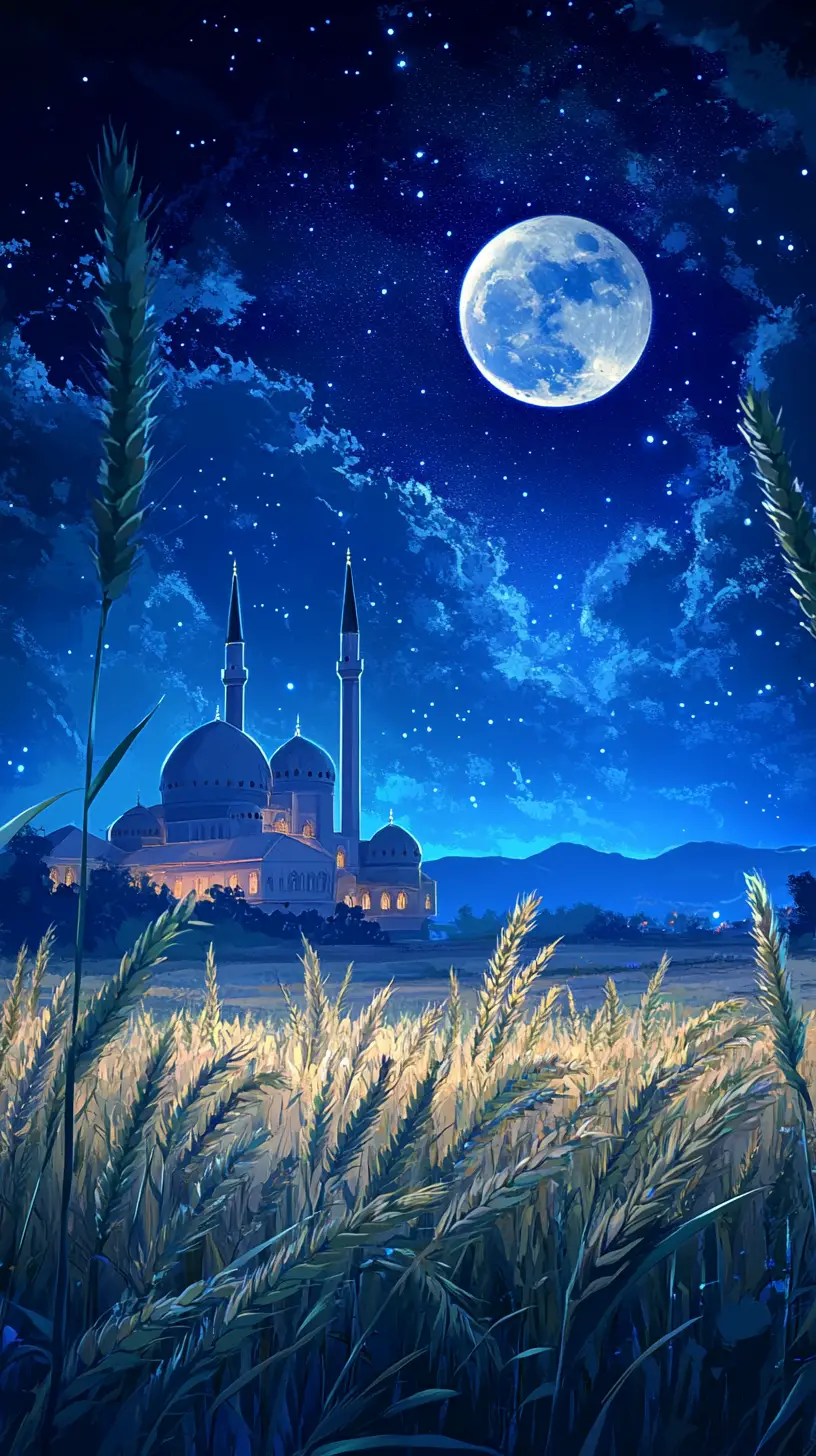 靜謐麥田彼端的月夜清真寺