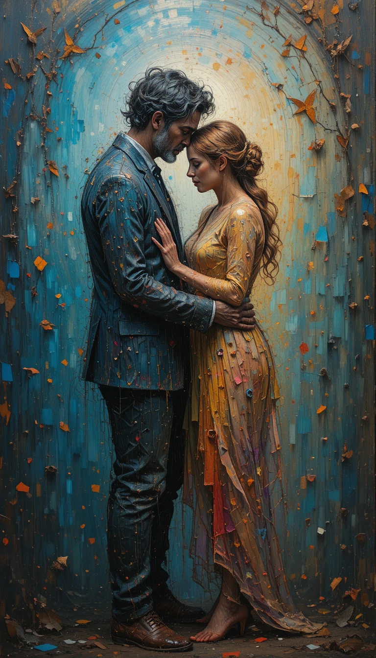 Zwei Freunde Hand in Hand in einer einfachen Acrylmalerei