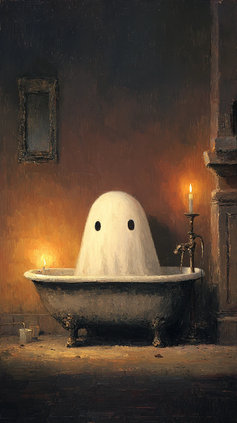 Fantasma minimalista em uma banheira vintage com pés de garra