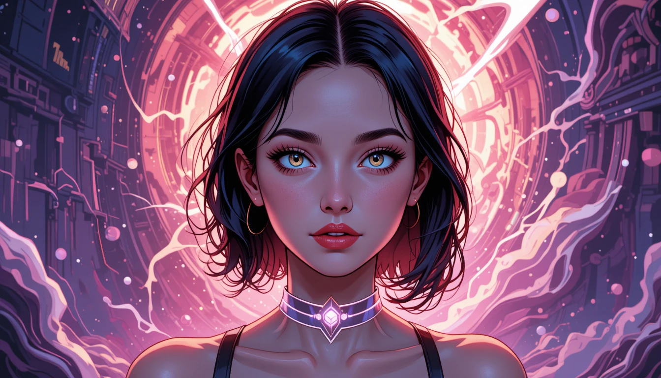 Concept art di ragazza adolescente con occhi dorati pallidi e tremolanti