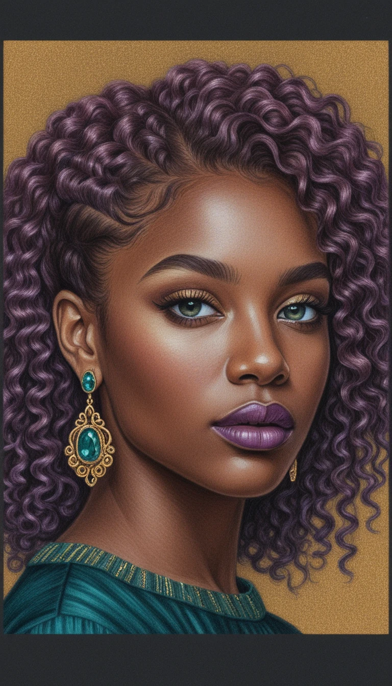Close up portrait of a woman with curly highlighted hair