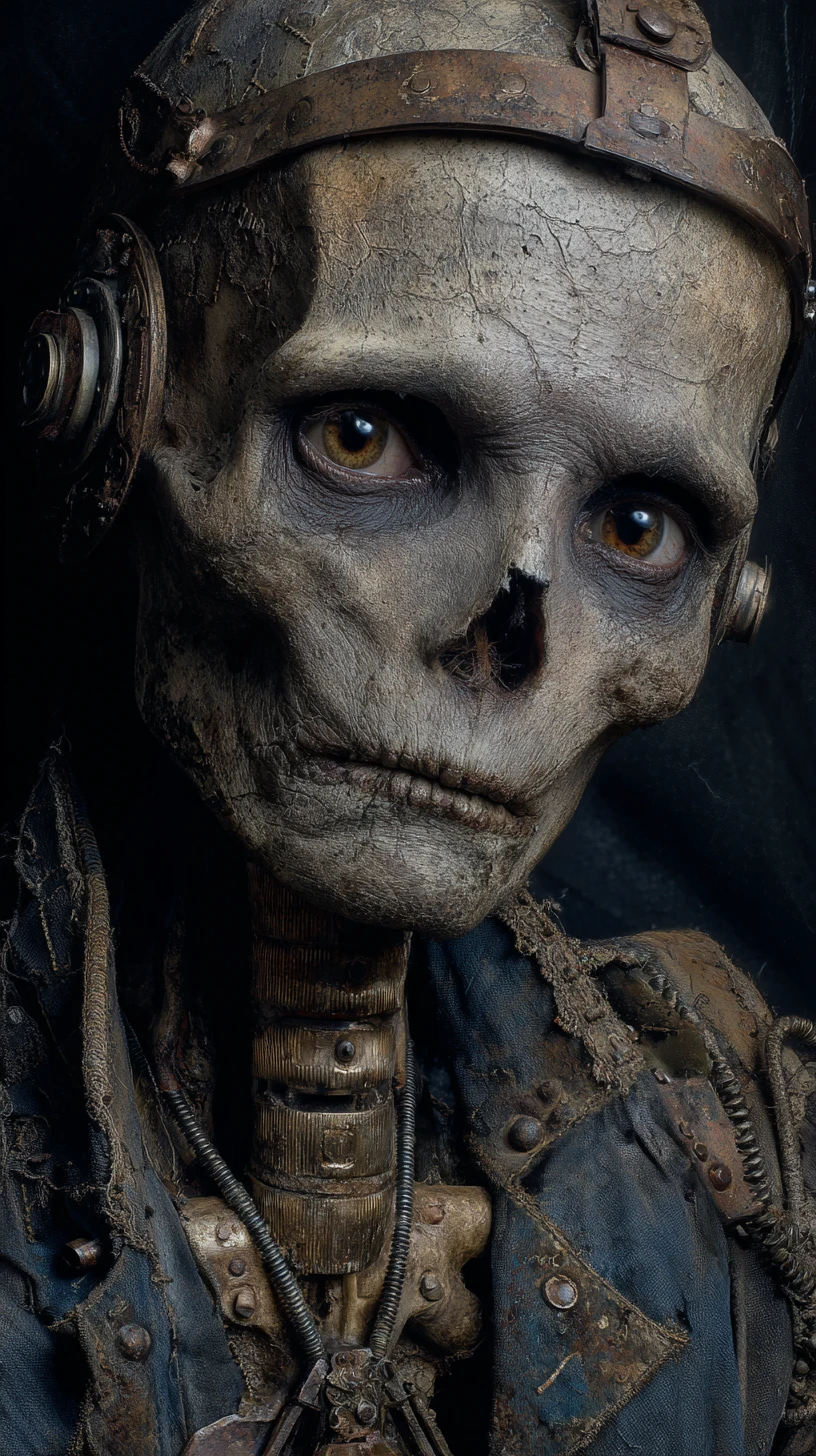 Retrato Humanoide Necrótico Grotesco com Olhos Âmbar Brilhantes