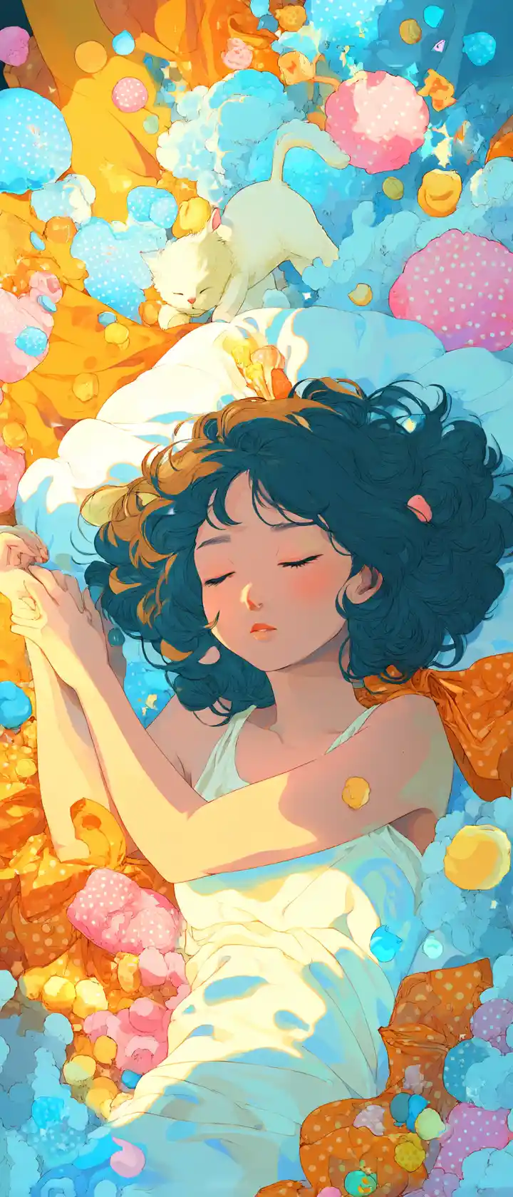 Anime girl dreaming beside a glowing pop art portal