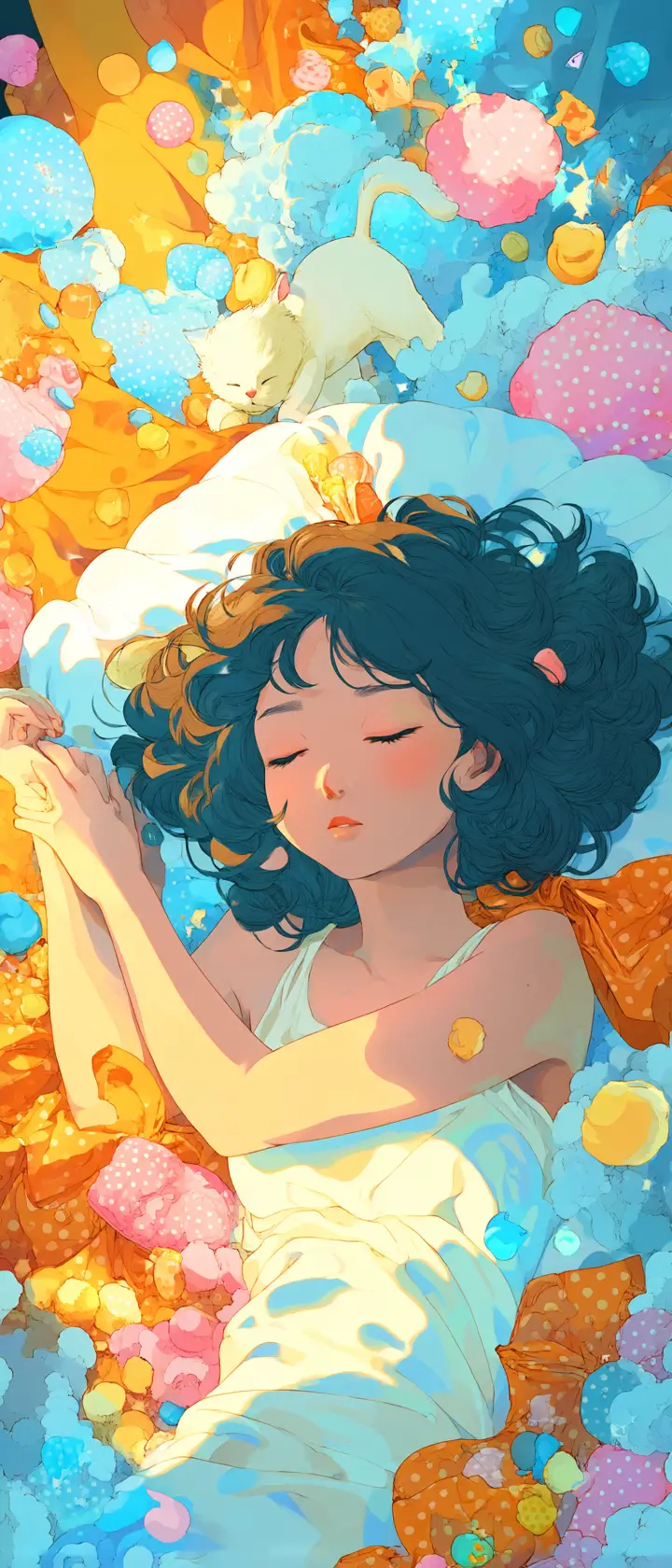 Ragazza anime che sogna accanto a un portale pop art luminoso