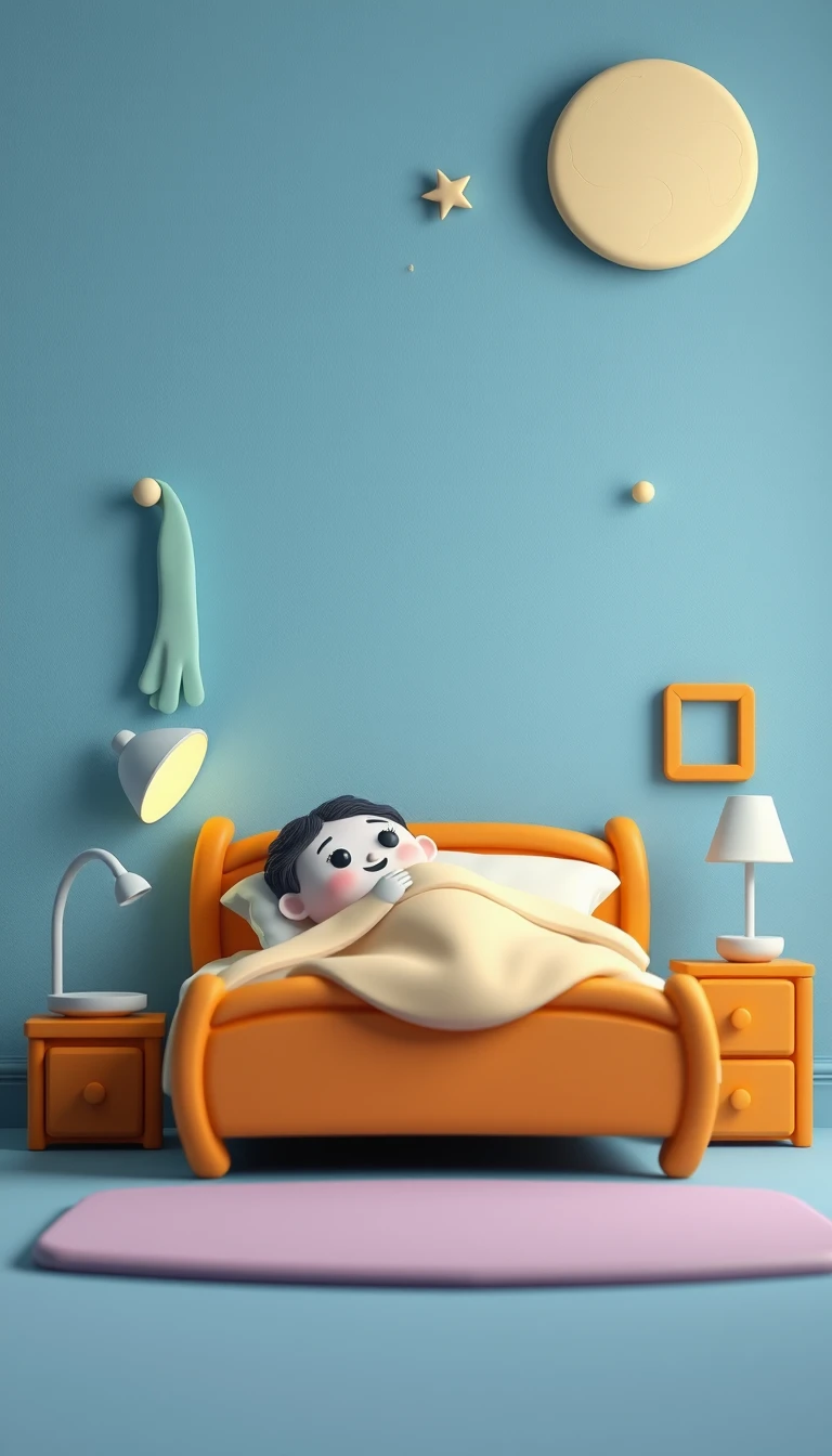 Illustrazione infantile di un letto accogliente in semplice stile flat
