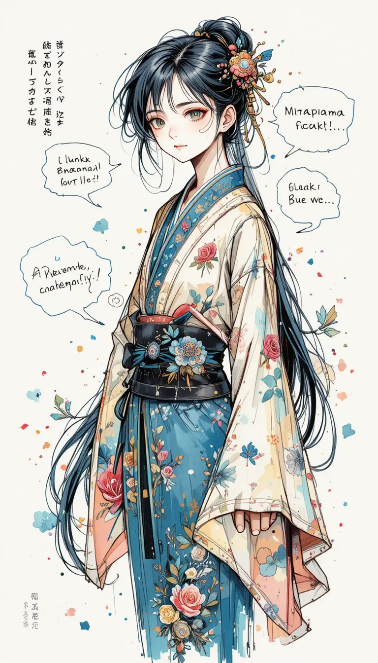 Illustration dynamique d’une femme d’anime japonaise en buste