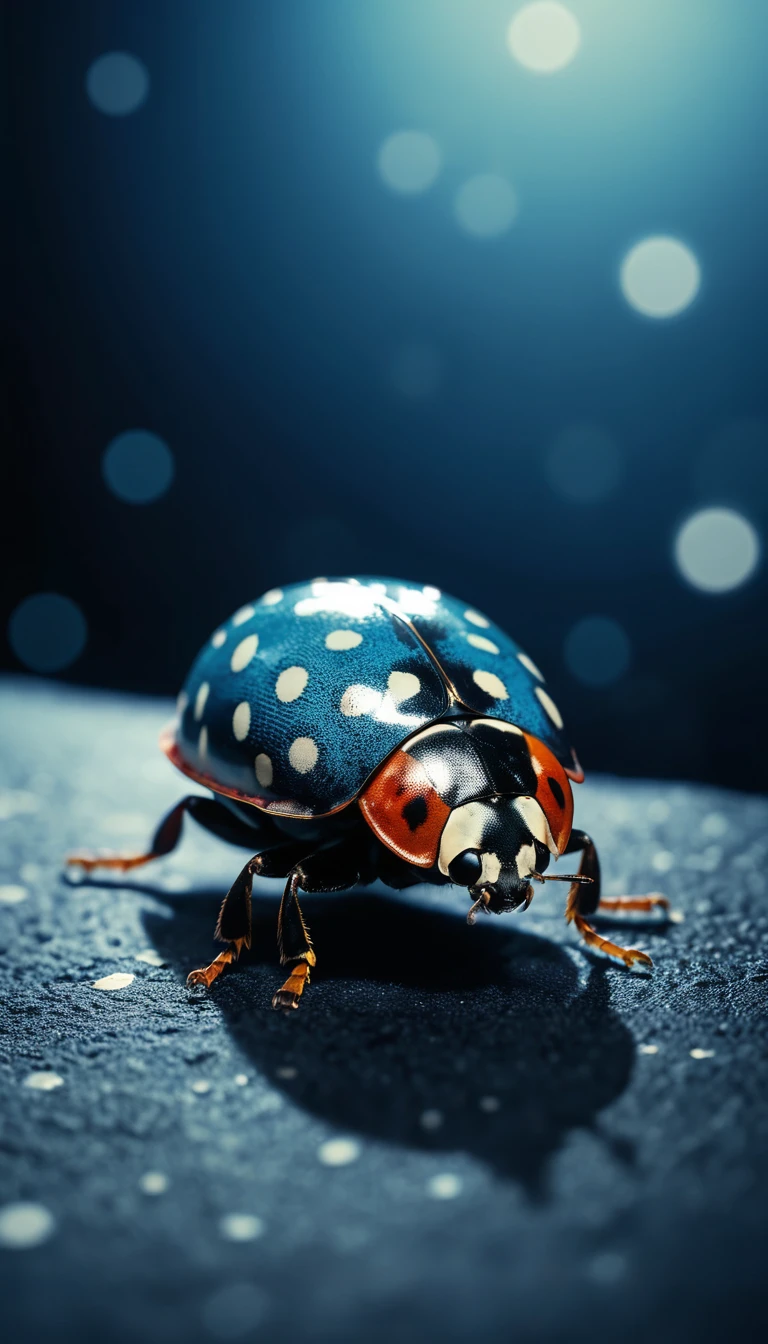 Collage astratto fotorealistico di una coccinella blu a pois