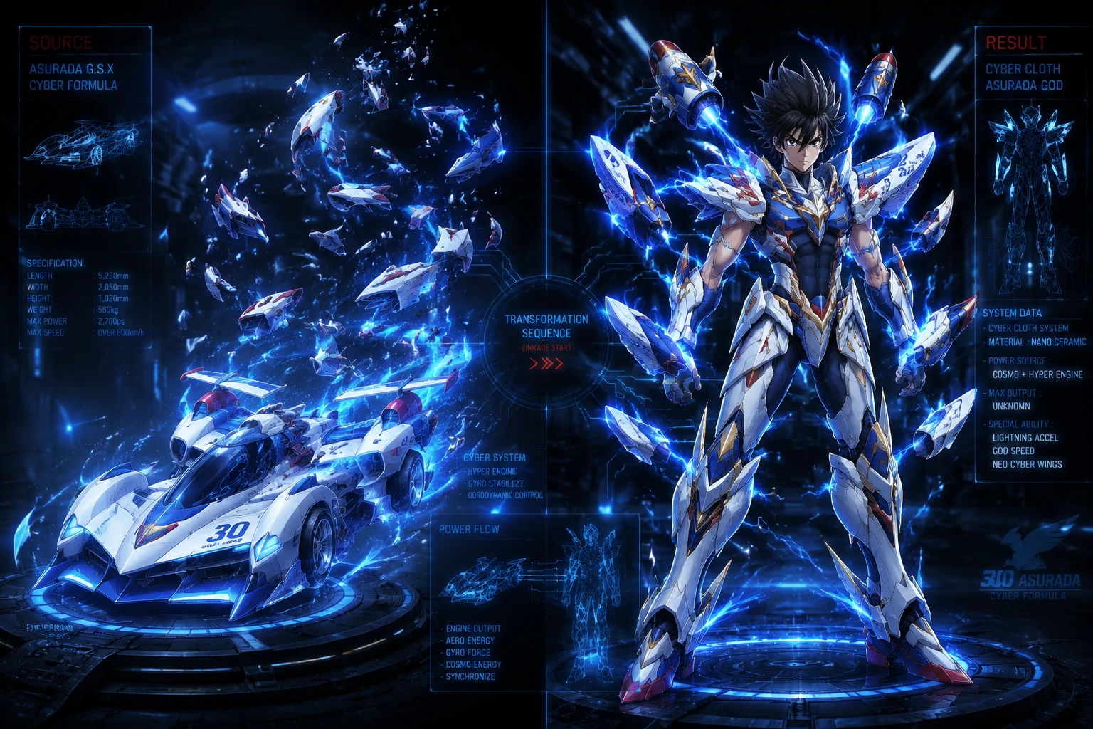 Piloto cibernético se transforma em herói de anime blindado no hangar