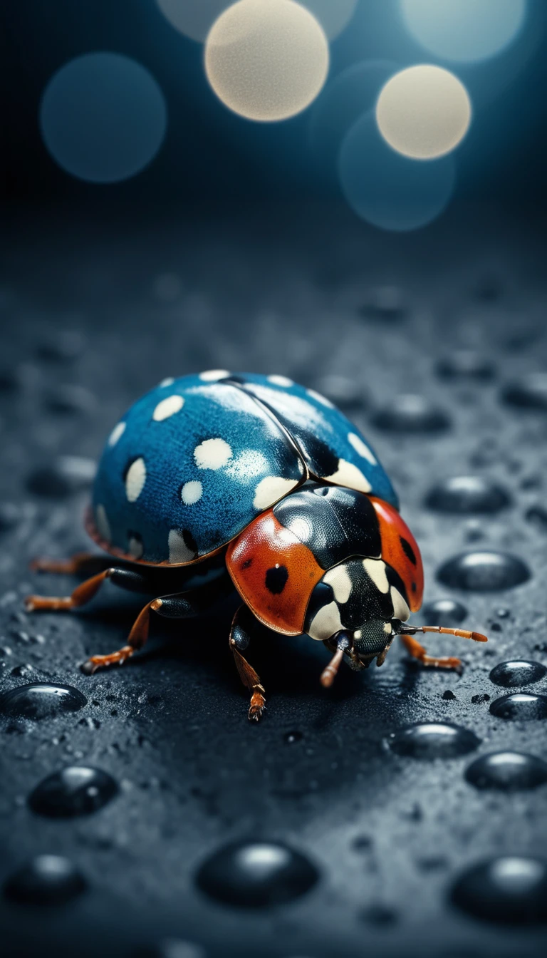 Collage astratto fotorealistico di una coccinella blu a pois