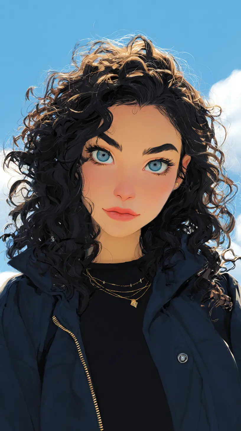 Porträt einer jungen Frau unter strahlend blauem Himmel