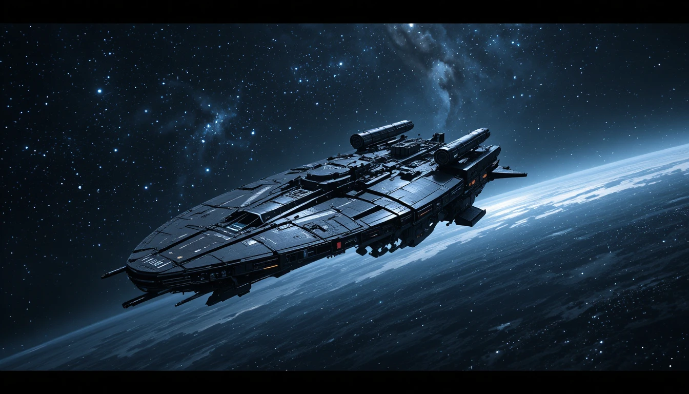 Majestätisches Kommandoschiff, das in einer weiten Galaxie schwebt