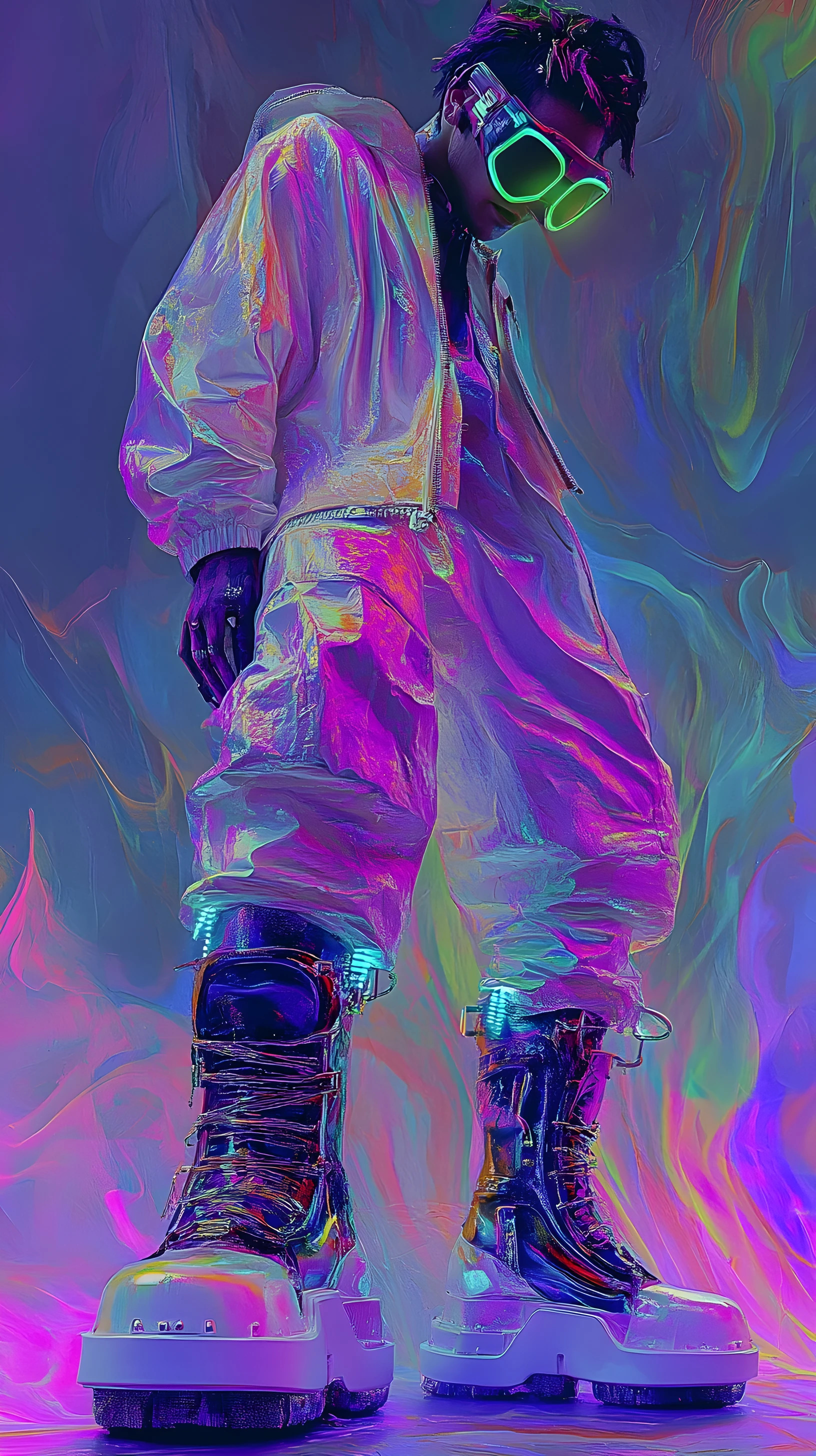 Figura cyberpunk abstrata em estilo expressionista pastel