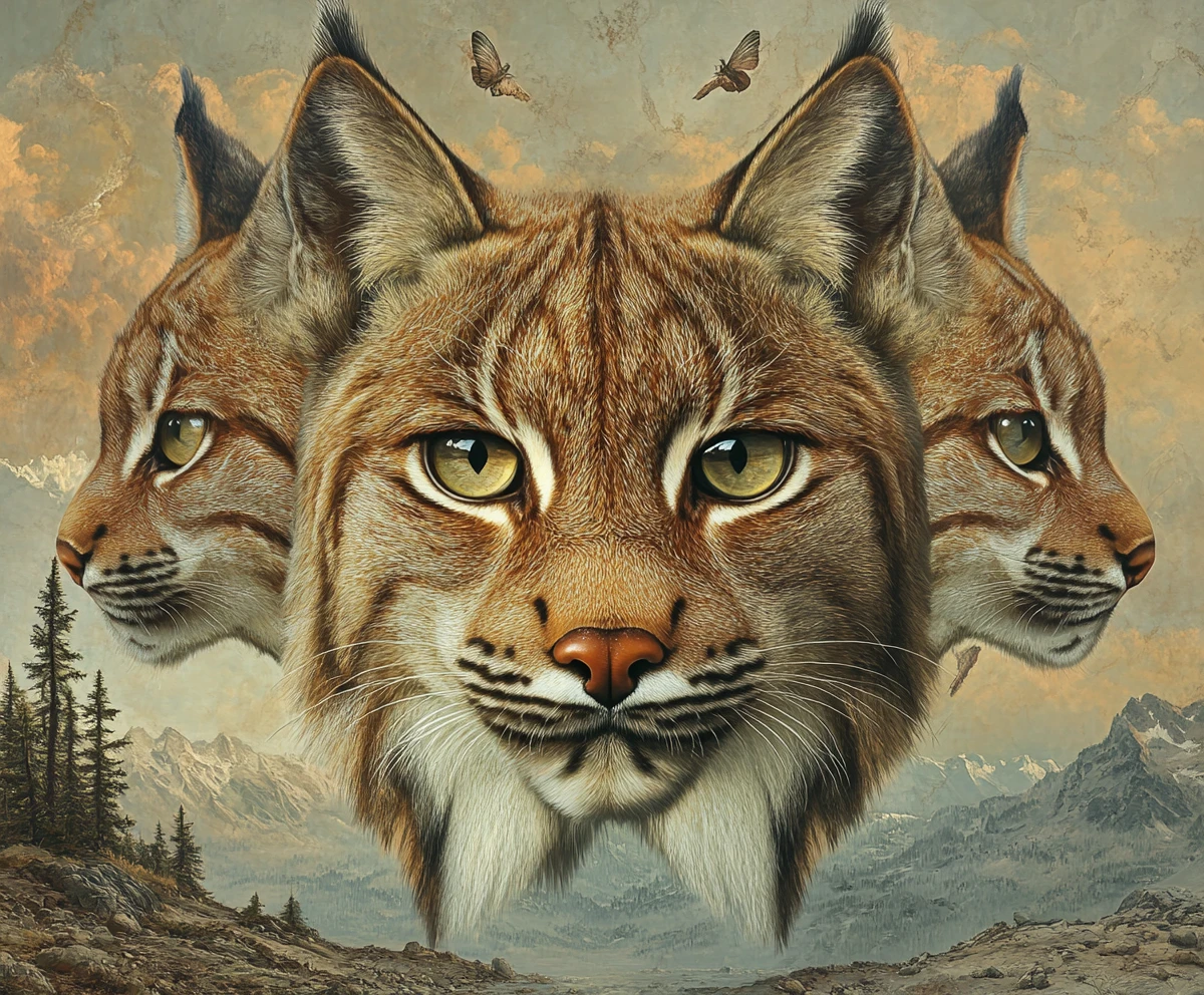Surreale Luchs-Illusion in einer vielschichtigen abstrakten Szenerie