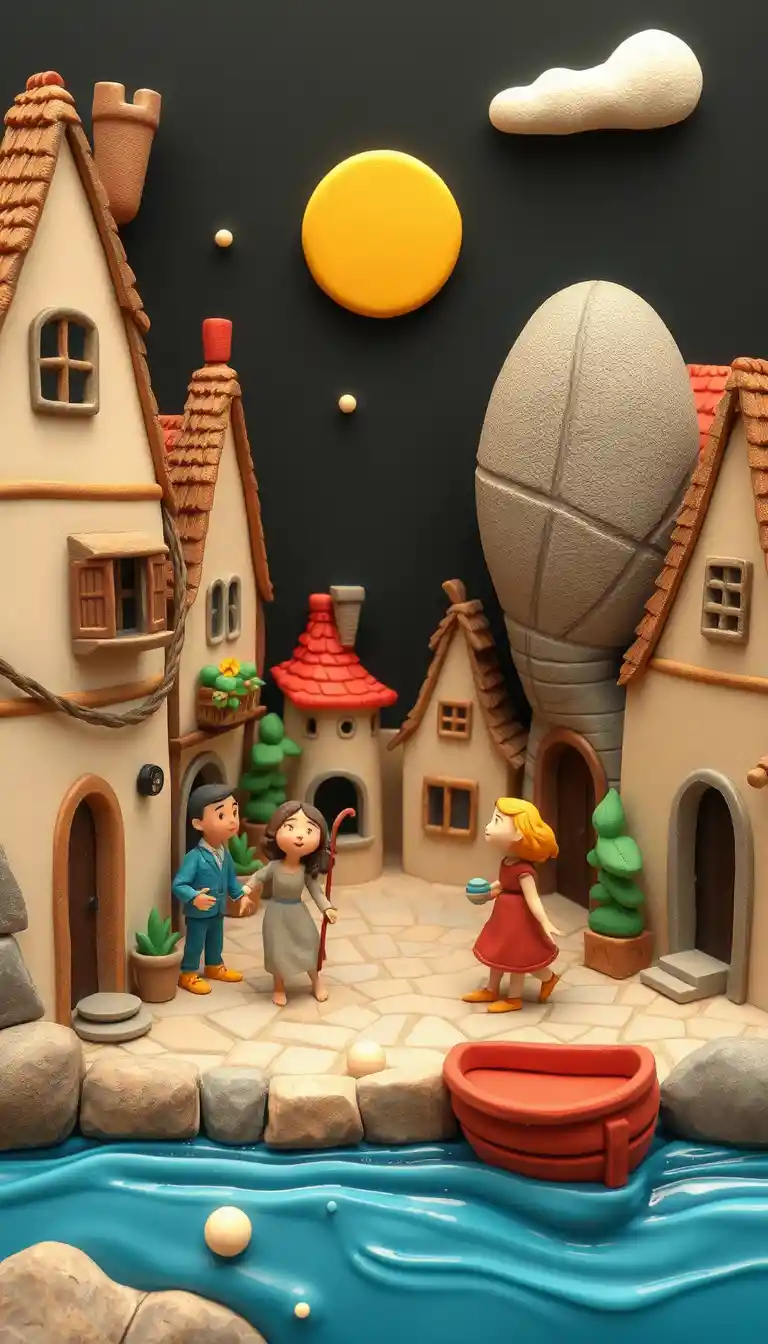 Illustration enfantine d’une pittoresque rue d’un vieux village
