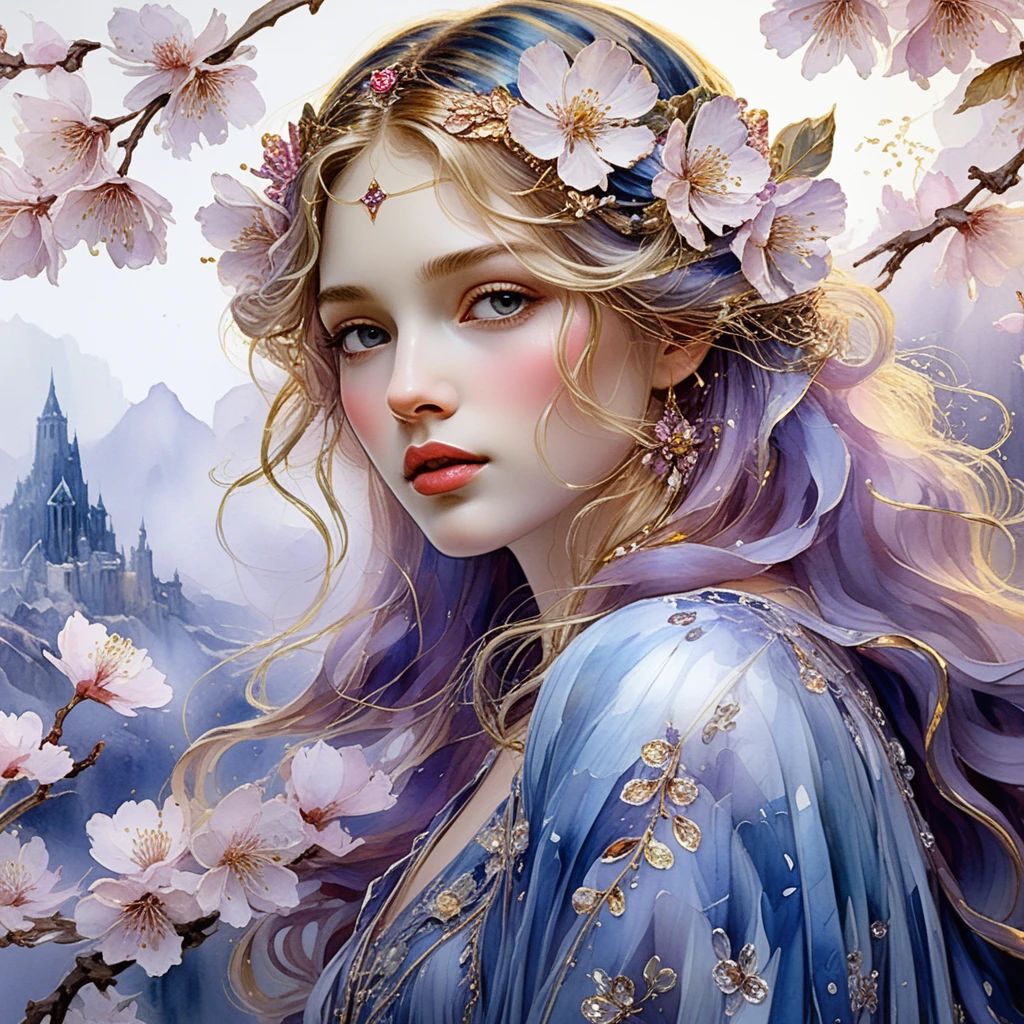 Visione romantica di pura beatitudine con ciliegi in fiore luminosi