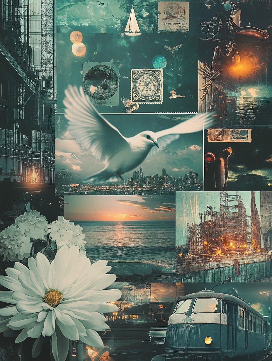 Collage urbaner Objekte im grafischen Schablonenstil