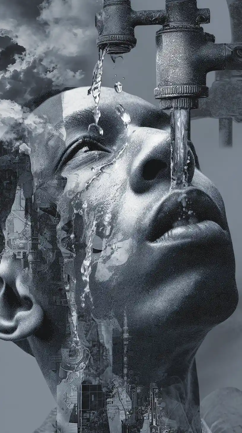 Young man drinking water from an urban street faucet