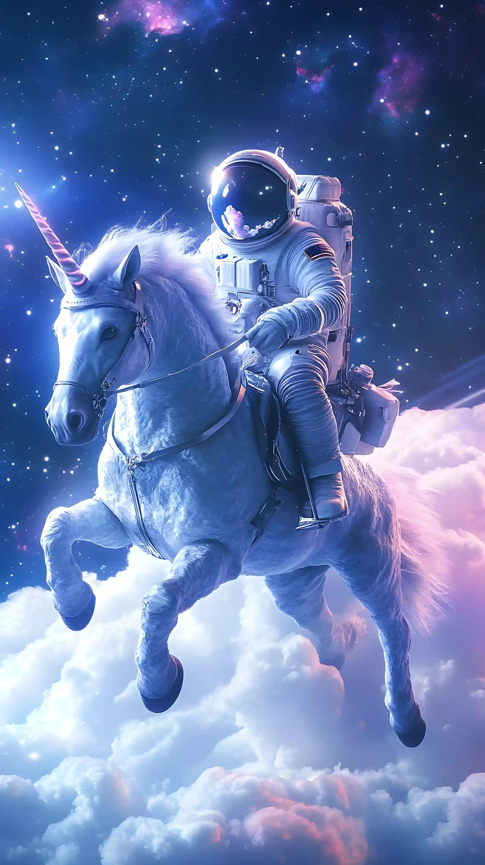 Astronaut Riding A Cloud Unicorn In Outer Space