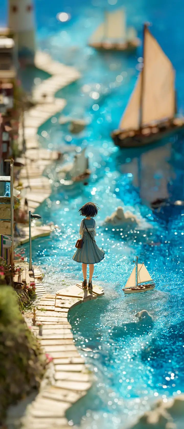Anime girl crying a single tear that becomes an ocean