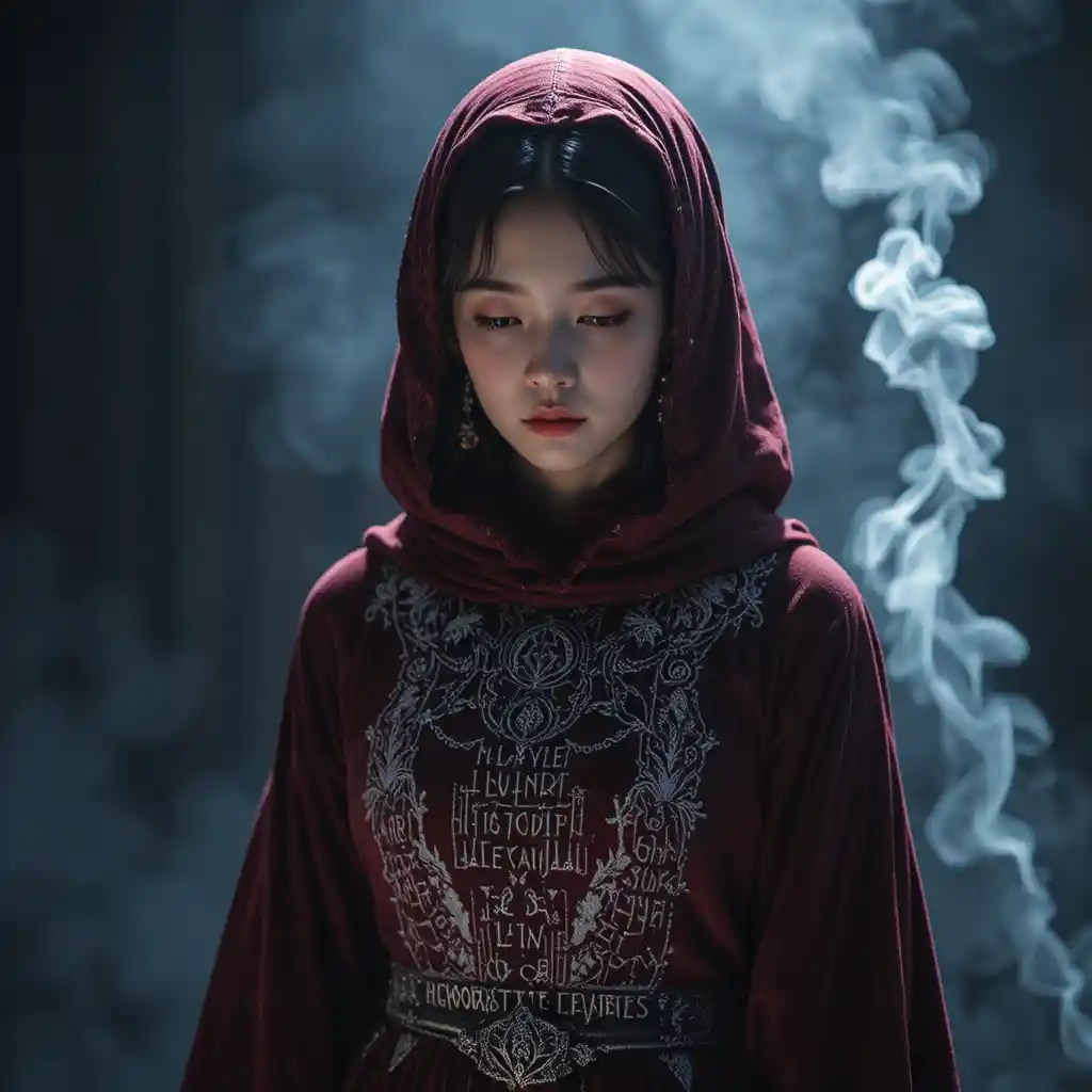 Caloura coreana solene em hábito eclesiástico de veludo vermelho